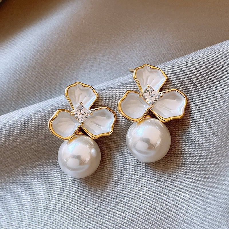 Flower Pearl Drop Earrings