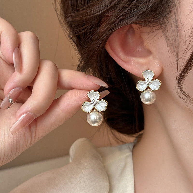 Flower Pearl Drop Earrings