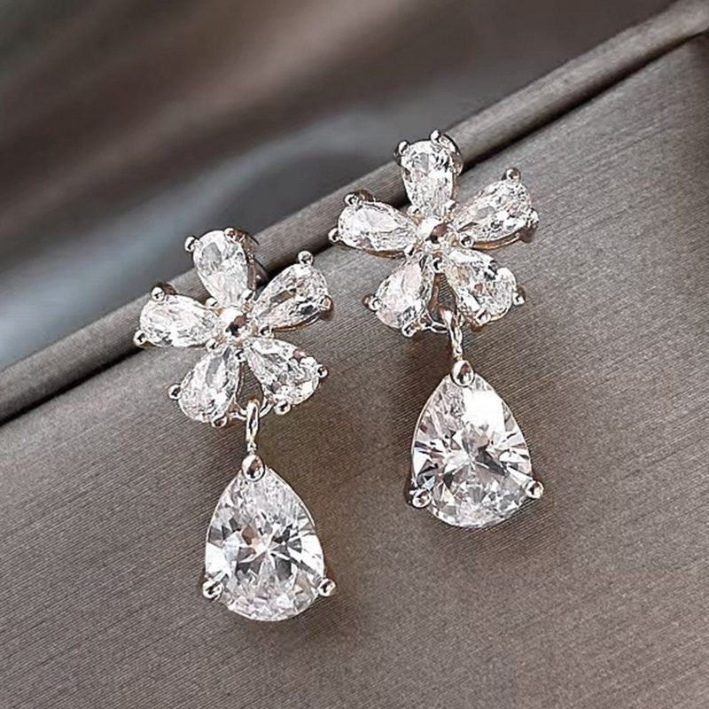 Sweet Flower Zircon Drop Earrings