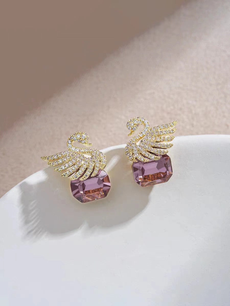 Purple Swan Earrings